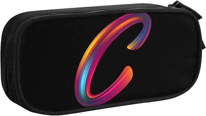 Pazacon Cute Initial Pencil Case for Kids Students, Large Capacity Pencil Pouch for Boys Girls, Letter Design Pencil Box Pen Bag Office Stationery Organizer, Rainbow Letter C