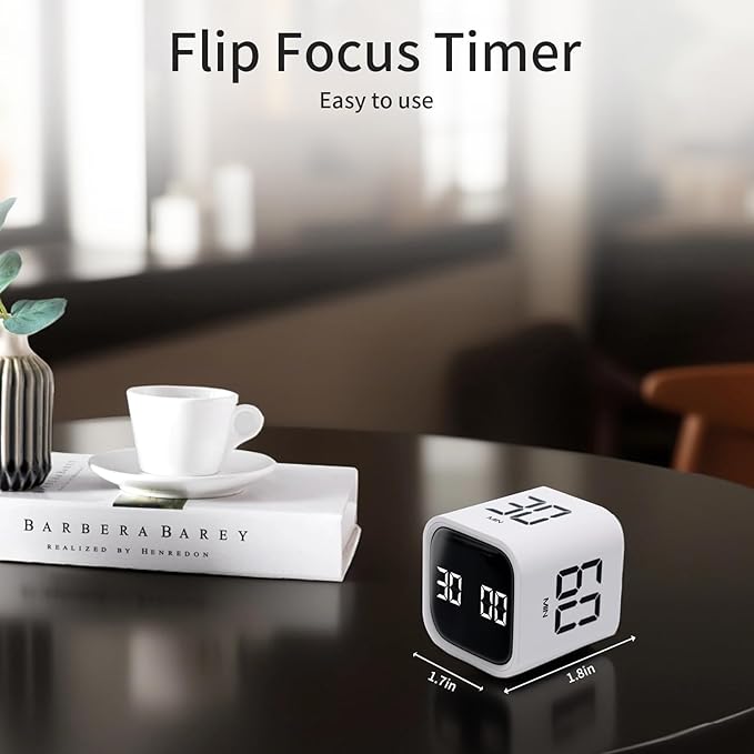 Productivity Timer Flip Gravity Sensor Cube Timer Countdown & Countup,Mute & Vibrate & Sound，5/10/30/60min & Custom Timing, Perfect for ADHD,Work,Learning,Kitchen Cooking (2 White)