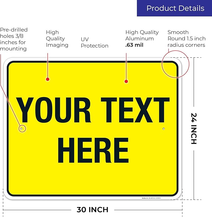 Personalized Custom Yellow Background Customize for Office, Business, Workplace, Home, Airbnb, Delivery Sign, 24x30 Inches, Rust Free .063 Aluminum, Fade Resistant, Made in USA by Sigo Signs