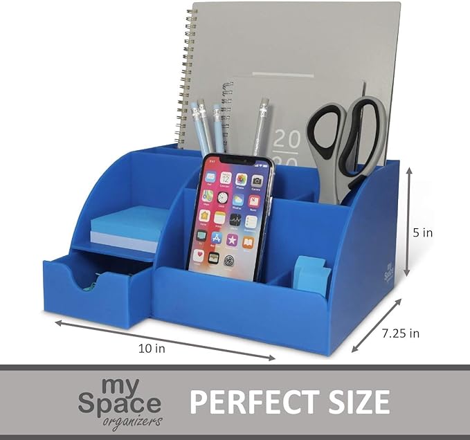 My Space Organizers Blue Desk Organizer, 9 Compartments, Office Supplies and Desk Accessories Organizer, Pen Holder Decor Desktop (Blue)