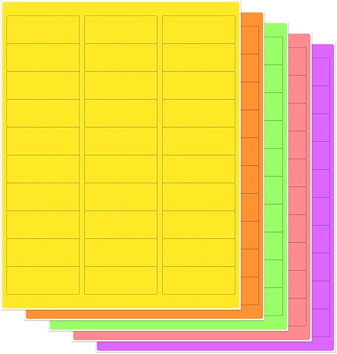 THEBLUETOUCH 1" x 2-5/8" Neon Labels – 750 pcs Printable Labels Stickers (30 per Sheet, 25 Sheets), 5 Assorted Bright Colored Stickers for Inkjet/Laser Printing