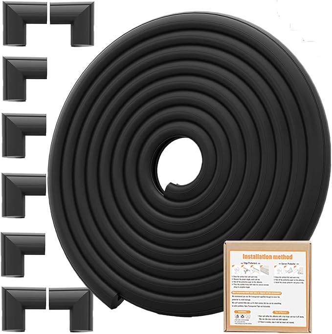 Baby Proof Corners and Edges Protector 18ft (Large 15ft Edge+8 Corner Guard), Fireplace Baby Proofing Bumper, Heavy-Duty Soft NBR Foam Edge Corner Protector for Furniture Table, Childsafe/Pre-Taped