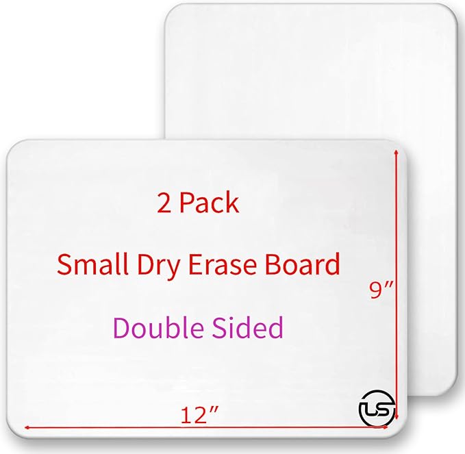 Small Dry Erase Board 9x12 (2 Pack) – Mini White Board for Kids & Students, Double-Sided Portable Whiteboard Small Dry Erase Board for Classroom, Office & Home Learning