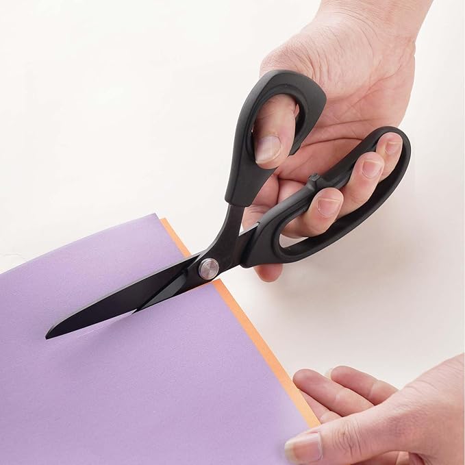 Zicolu 9 inch Black Office Scissors All Purpose, Sewing Scissors for Fabric Cutting, Sharp Titanium Coated Blade, Comfort Grip Soft Handles for Diy Craft, Paper, Art, School, Home