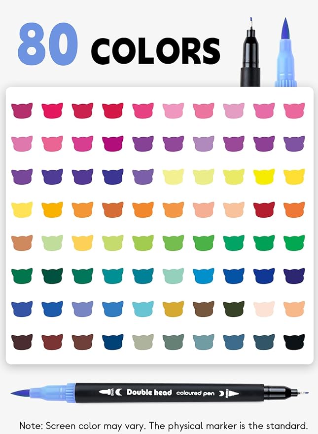 AEDAGA 80 Colors Dual Tip Brush Pens, Fine Felt Tip and Brush Tips Colored Pens for Adults, Coloring Markers for Coloring Book Bullet Journaling Note Taking Hand Lettering
