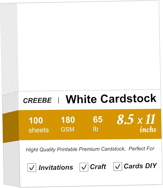100 Sheets White Cardstock 8.5 x 11, Creebe 65lb White Card Stock Printer Paper for Invitations, Office, Certificate