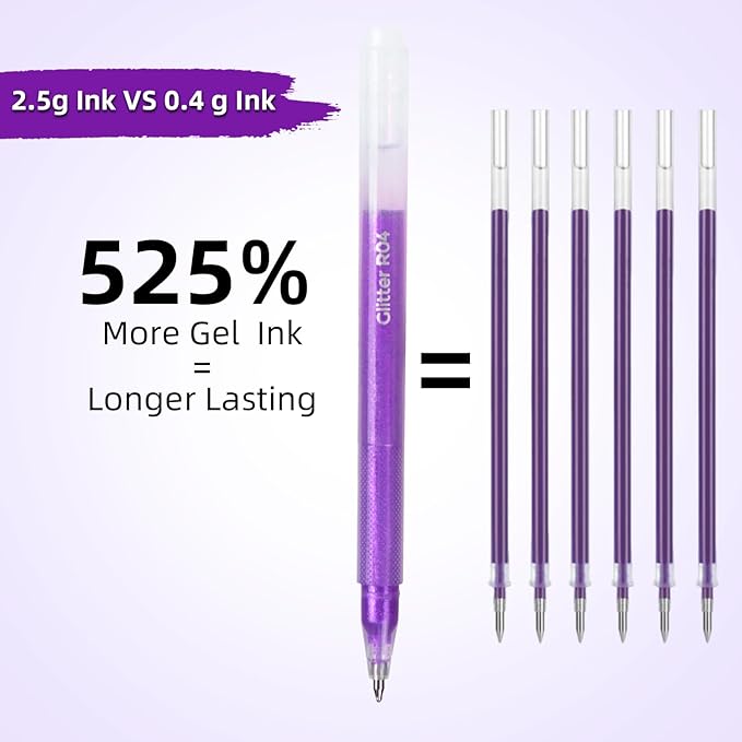 CAISEXILE 12 Purple Glitter Gel Pens Set, 1.0 mm Fine Point for Black Paper & White Paper, Large Capacity Pens for Journaling, Adult Coloring Books, Drawing, Note Taking, Highlighting