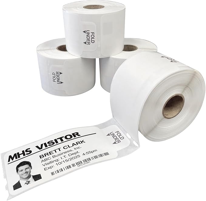 Threshold 4-Inch Tab Expiring Visitor Badges on a Roll | 4 Rolls (1,000 Badges) Compatible with Zebra/Dymo450/IDPRT/Seiko Direct Thermal Printers | Name Tags | Hospital, Office & Secretary Supplies