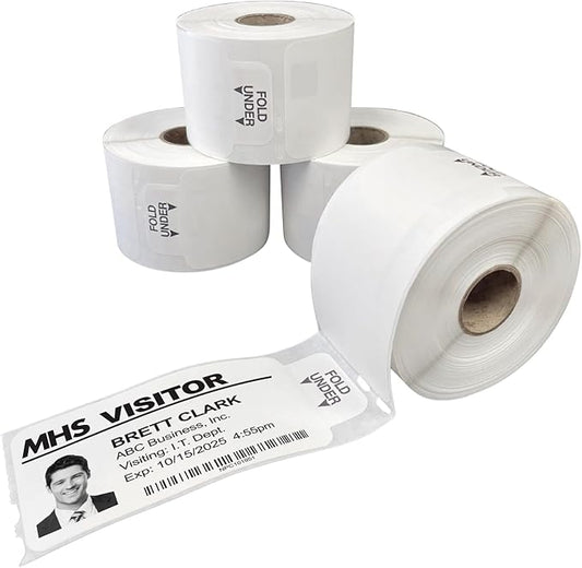 Threshold 4-Inch Tab Expiring Visitor Badges on a Roll | 4 Rolls (1,000 Badges) Compatible with Zebra/Dymo450/IDPRT/Seiko Direct Thermal Printers | Name Tags | Hospital, Office & Secretary Supplies
