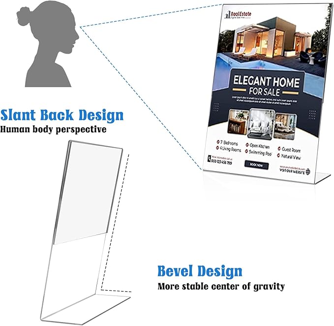 Laerjin 3 Pack Acrylic Sign Holder 8.5 x 11, Slanted Back Sign Holders, Clear Sign Holder, Plastic Paper Holder, Flyer Document Paper Display Stand for Office Desktop