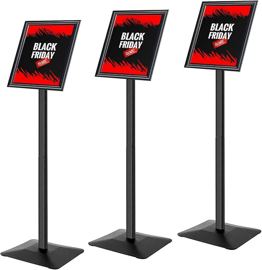 Golemas Sign Stand for Display, 11lbs Integrated Rod Heavy Duty Pedestal Floor Signage Stand Holder, for Outdoor or Indoor Advertising (8.5 x 11, Black, 3Pack)