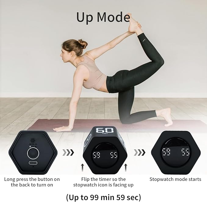 Productivity Timer Flip Gravity Sensor Cube Timer Countdown & Countup,Mute & Vibrate & Sound，5/10/30/60min & Custom Timing, Perfect for ADHD,Work,Learning,Kitchen Cooking (2, White +Black Hexagon)