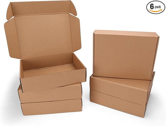 PHAREGE 12x9x3 inch Shipping Boxes 6 Pack Brown, Tab Lock Tuck Top Mailer Boxes for Packaging Small Business, Medium Cardboard Gift Boxes for Wrapping Mailing Present