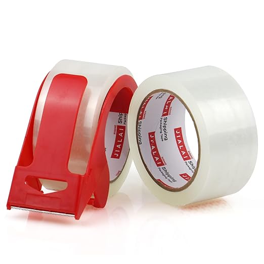 JIALAI HOME 12 Rolls Clear Packing Tape, Heavy Duty Packaging Tape with Dispenser,1.88In x 55Yd,2.4Mil Thick Industrial Grade Transparent Tape Refills for Shipping,Moving,Sealing and storages