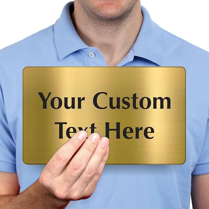 SmartSign Custom Brass Sign - 6" x 10", 40 mil REAL Bugle Brass Metal, Personalized Name Door Sign, Heavy-Duty Premium Engraved Door/Wall Mount Plaque for Business/Office, Gold and Black