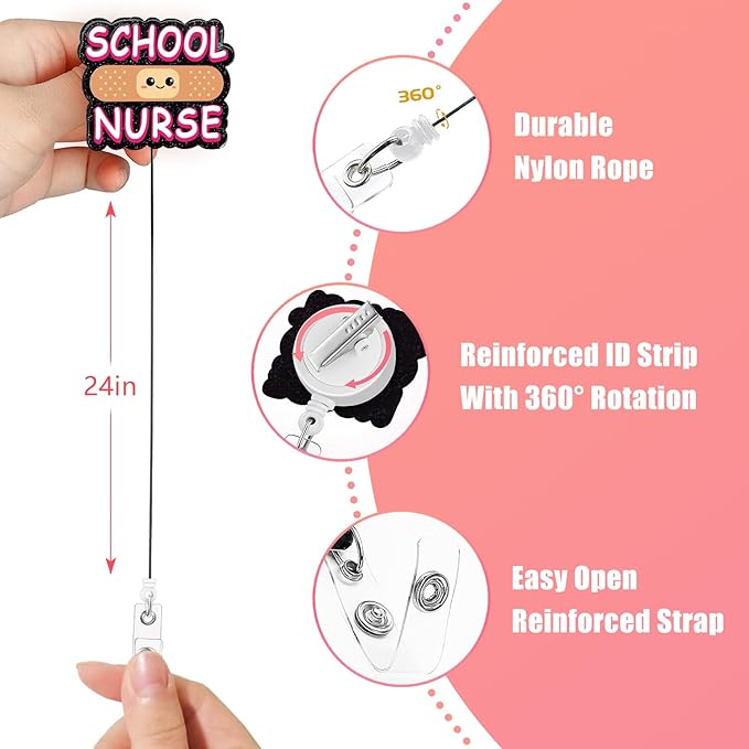 Aoryalps School Nurse Retractable Badge Reel Holder Retractable with ID Clip for Nursing Name Tag Card Nursing Student Teacher Doctor Medical Assistant Work Office Clip-Gifts for Nurse