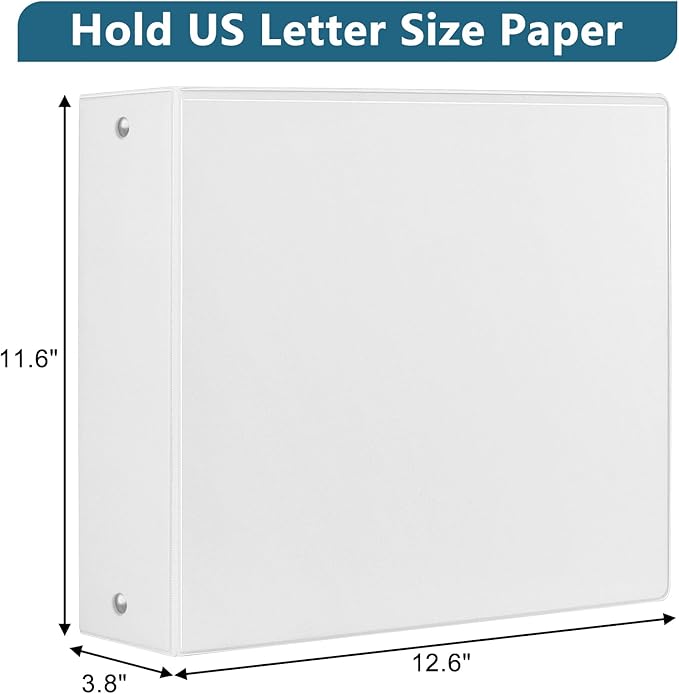 CIXILDTS 3-Inch 3 Ring Binder, Standard 3" Round Ring Binder Fit Letter Size Paper, Presentation View Binders, White, 6-Pack