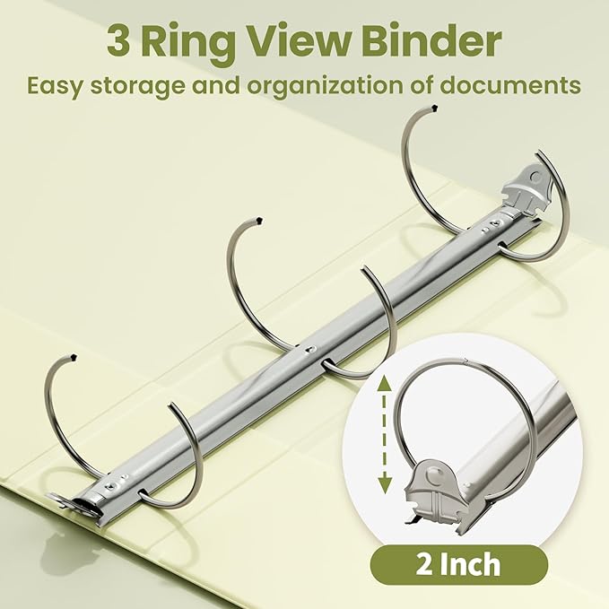 SUNEE 3 Ring Binder 2 Inch 1 Pack, Clear View Binder Three Ring PVC-Free (Fit 8.5x11 Inches) for School or Office Supplies, Light Yellow