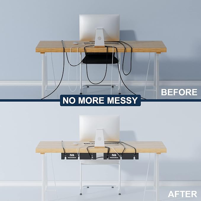 APS Under Desk Cable Raceway Tray 2 Pack - 16" Sturdy Metal Cord Organizer, No Drill Clamp Mount for Wire Hiding, Holds 15lbs+ for Office Home Desks - Black