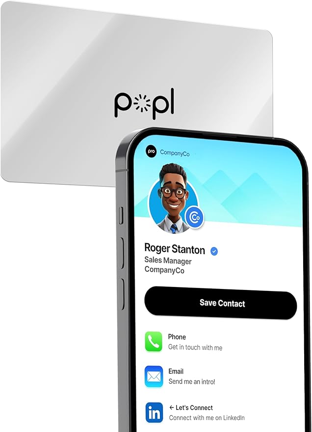 Popl Smart NFC Business Card - Sleek Modern Digital Business Card w/Instant App-Free Sharing - Customizable NFC Cards Compatible w/iPhone & Android (Silver)