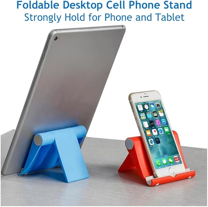 JUSDIQIR Cell Phone Stand for Desk Foldable Cell Phone Holder Desk Tablet Holder Mobile Phone Dock, Multi-Angle Universal Adjustable Tablet Dock Compatible with Most Cell Phones (Red)
