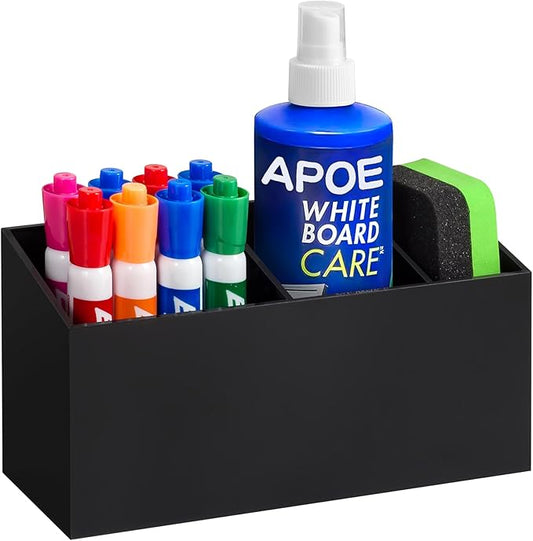 Banafich Magnetic Dry Erase Marker Holder, Acrylic Magnet Pen Holder for Whiteboard, Refrigerator, Magnetic Fridge Organizer for Office, Classroom, Whiteboard Maker Holder, Locker Organizer(Black)