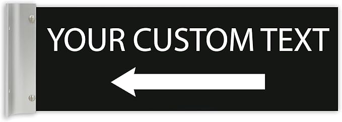 ALPHA DOG SIGNS Custom Projecting Hallway Sign, 4"x12" Double-Sided Business Plaque Left Arrow, Personalized Indoor Outdoor Wayfinding, Easy Install, Durable, Made in USA (Black)