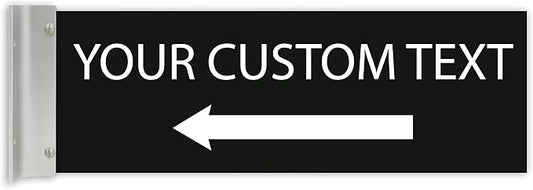 ALPHA DOG SIGNS Custom Projecting Hallway Sign, 4"x12" Double-Sided Business Plaque Left Arrow, Personalized Indoor Outdoor Wayfinding, Easy Install, Durable, Made in USA (Black)
