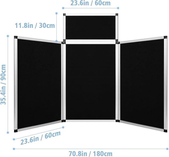 Nisorpa 3+1 Panel Folding Trade Show Presentation Board 70.8“ x 35.4” Trifold Desktop Display Board with Carry Bag Large Metal Frame Tabletop Display 4 Panels-Black