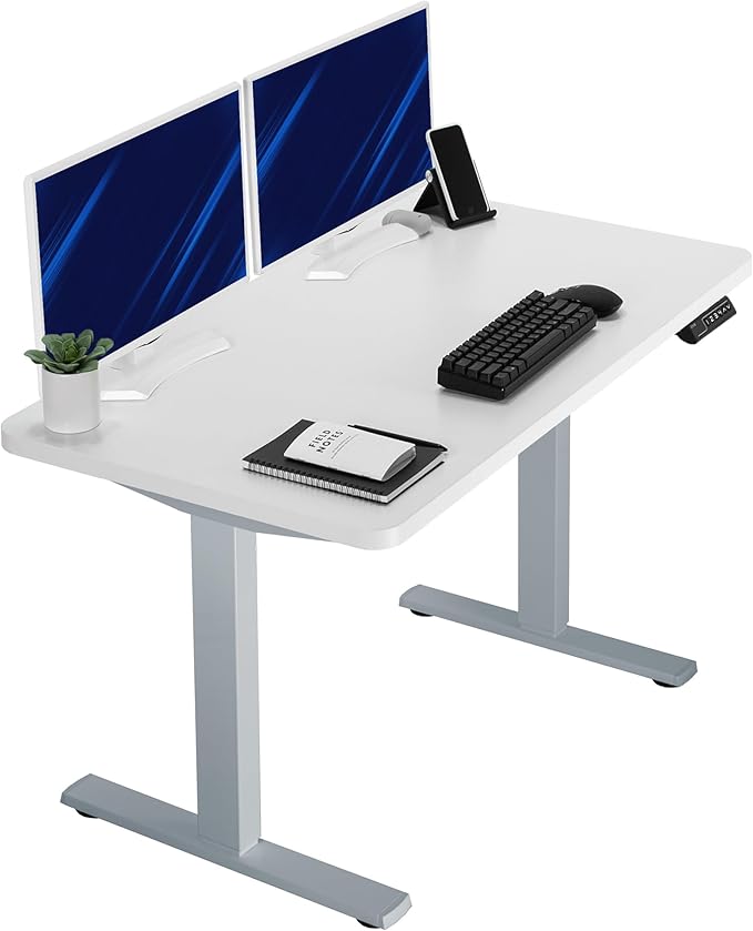 VIVO Electric 43 x 24 in Standing Desk, Memory Height Adjustment, 1B Series, Holds 220 lbs, One-Piece White Top, Gray Frame, DESK-KIT-1G4W