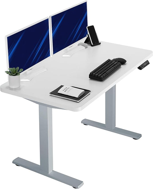 VIVO Electric 43 x 24 in Standing Desk, Memory Height Adjustment, 1B Series, Holds 220 lbs, One-Piece White Top, Gray Frame, DESK-KIT-1G4W