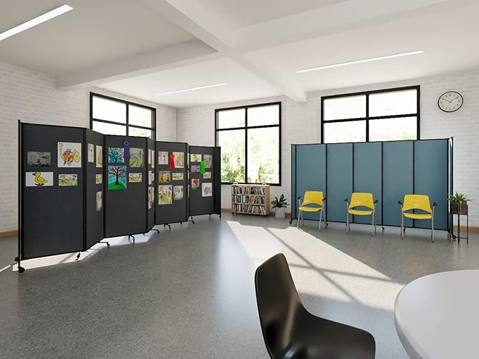 Versare Straightwall Sliding Portable Wall Partition | Freestanding Office Dividers | Locking Wheels | Temporary Room Separator | 15'6'' Wide x 5' Tall Charcoal Gray Fabric Panels