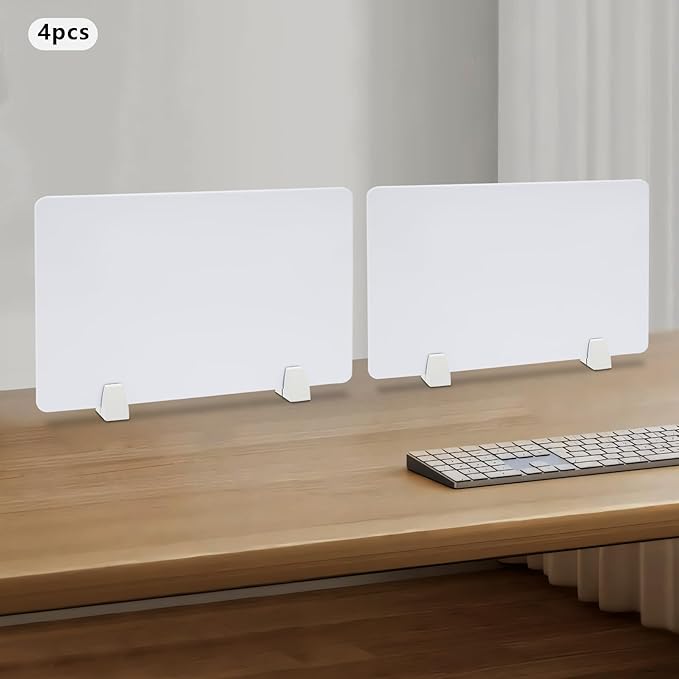 4 Pcs Desk Divider Privacy Panel, 23.6”L X15.8”W Frosted Acrylic Desk Privacy Panels with 8 Clamps for Offices Schools Call Centers (White)