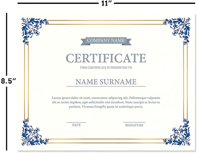 Empire Blue, Gold & White Parchment Certificate Papers - Pack of 25, Laser & Inkjet Printer Compatible, for Office, Business Awards, Graduation, School Diplomas, 8-1/2" x 11" on 60 lb. Stock
