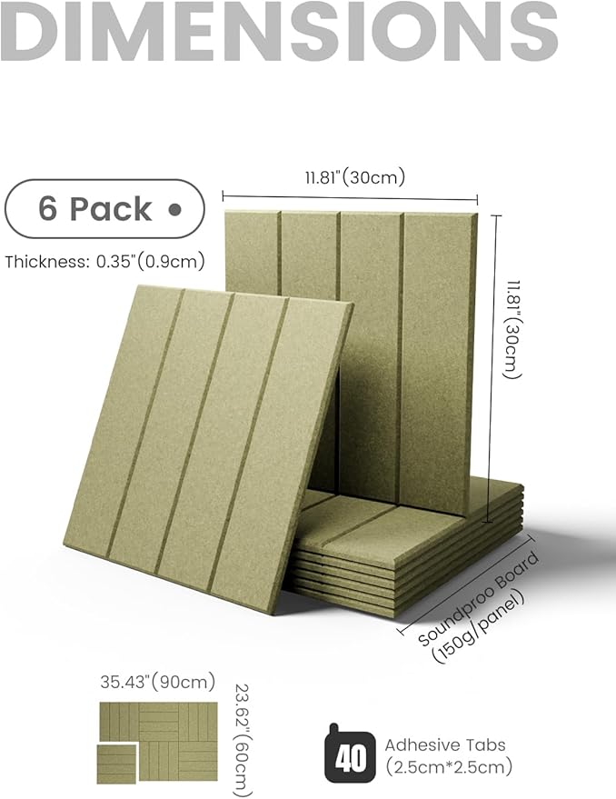 Fluxynara Large Felt Bulletin Board 48" x 36" Cork Board Alternative - 6 Pack with 40 Safe Removable Adhesive Tabs, Cork Boards for Walls Cork Board for Home Office Classroom Pin Board (Olive Green)