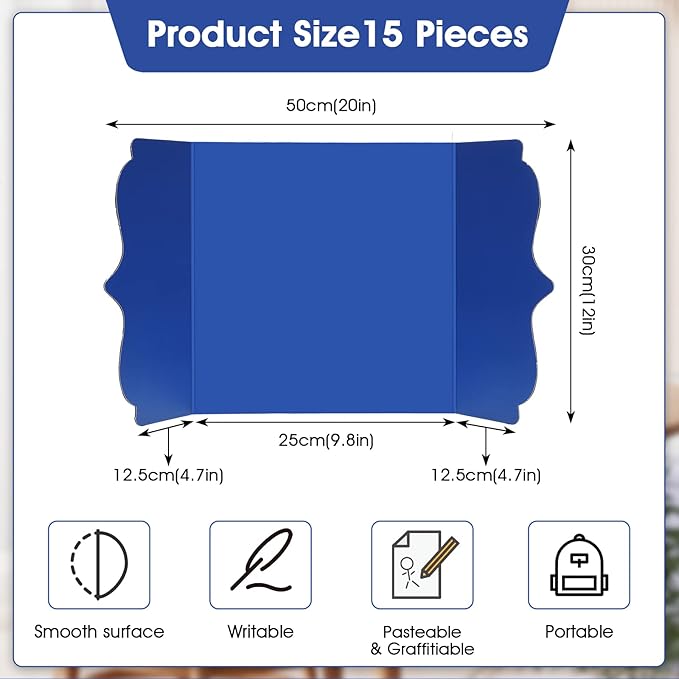 15 Pcs Trifold Presentation Board 12 x 20 Inch Trifold Poster Board Portable Science Fair Display Cardboard Foldable Posterboard for Photo Exhibition Meeting School(Colorful)