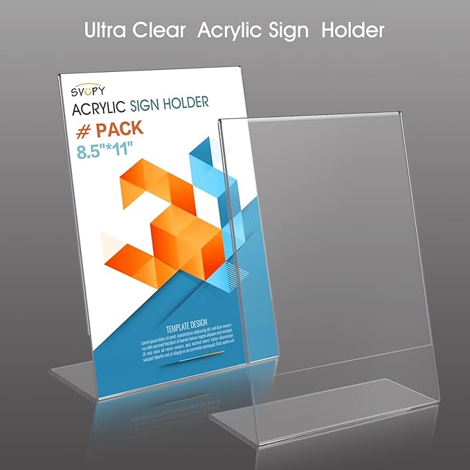 SVOPY 3 Pack Acrylic Sign Stand Holders, 8.5 x 11 Clear Plastic Table Paper Display Stand, Suit for Displaying Posters, Picture, Flyers, Menu
