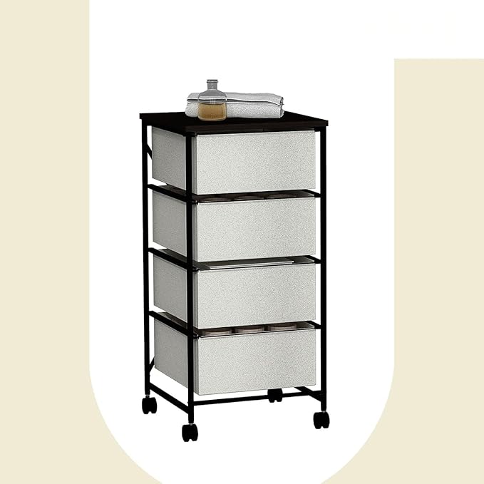 CASUNER Small Cabinet with Drawers Rolling 4 Drawer Mobile File Cabinet for Home Office Storage and Organization, Fabric Vertical Under Desk Storage for A4/Letter Files(
