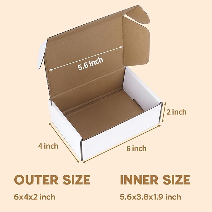 PHAREGE 6x4x2 inch Shipping Boxes Bulk 25 Pack White, Tab Lock Tuck Top Mailer Boxes for Packaging Small Business, Small Cardboard Gift Boxes for Wrapping Mailing Present