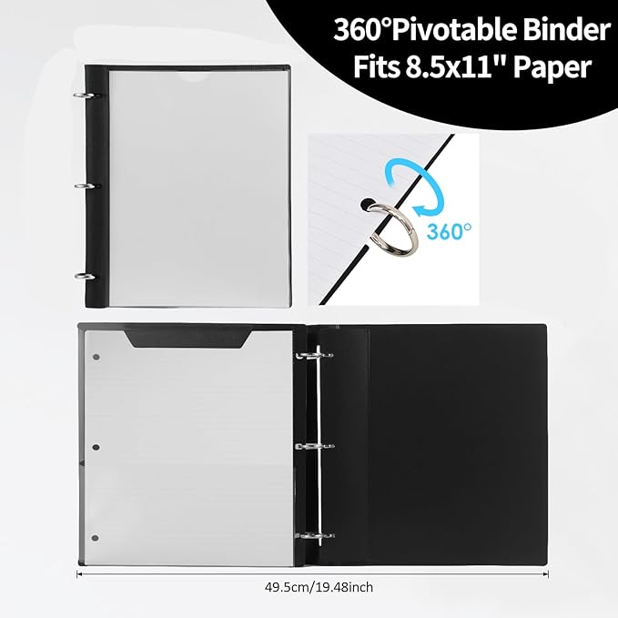 Tashkummy 360° Pivotable 3 Ring Binder, Upgraded Foldable Binders 1 inch 2 Pack, Thin Small Three Ring Binder Fits 8.5" x 11", for Home, School and Office Binders Supplies - White