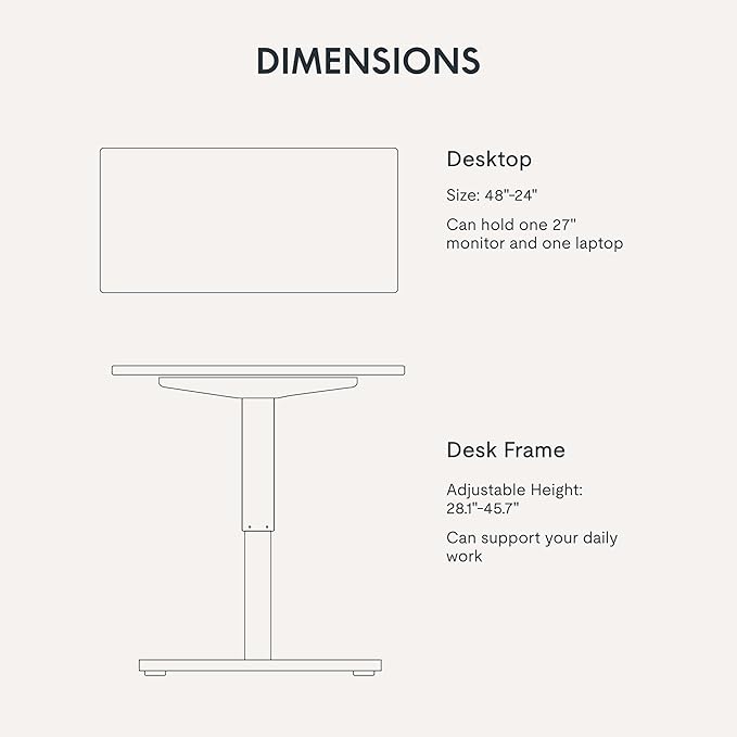 FLEXISPOT EN1 One-Piece Standing Desk with 1-Inch Thick Seamless Desktop, 48"x24" Electric Height Adjustable Desk for Home Office, Multi-Monitor Setups & Easy Assembly, Rustic Brown