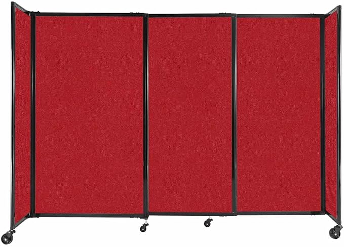 Versare Straightwall Sliding Portable Wall Partition | Freestanding Office Dividers | Locking Wheels | Temporary Room Separator | 7'2'' Wide x 5' Tall Red Fabric Panels
