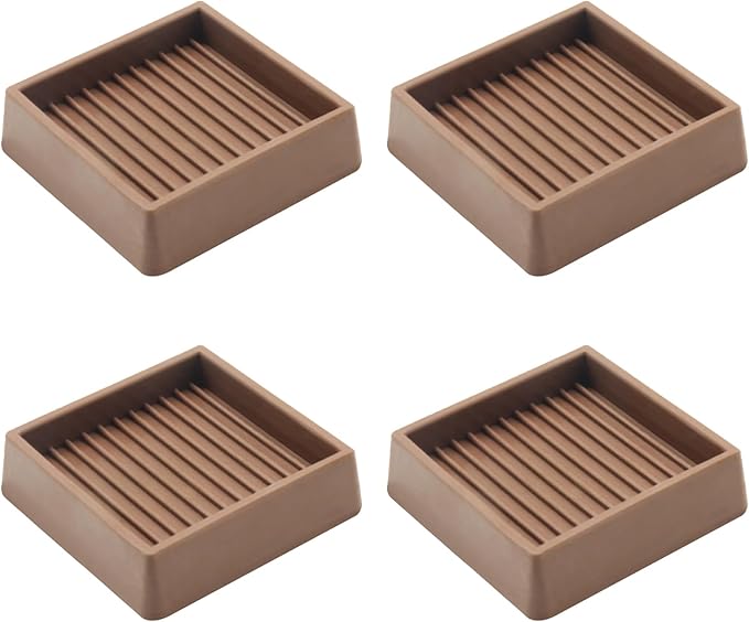 VOCOMO 2X2 Rubber Caster Cups, Non Slip Furniture Pads, Anti-Slip Furniture Gripper, Anti Skid Furnitures Feet, Anti Slide Floor Protector for Bed Couch Table Chair Stoppers - 4 Pack, Brown