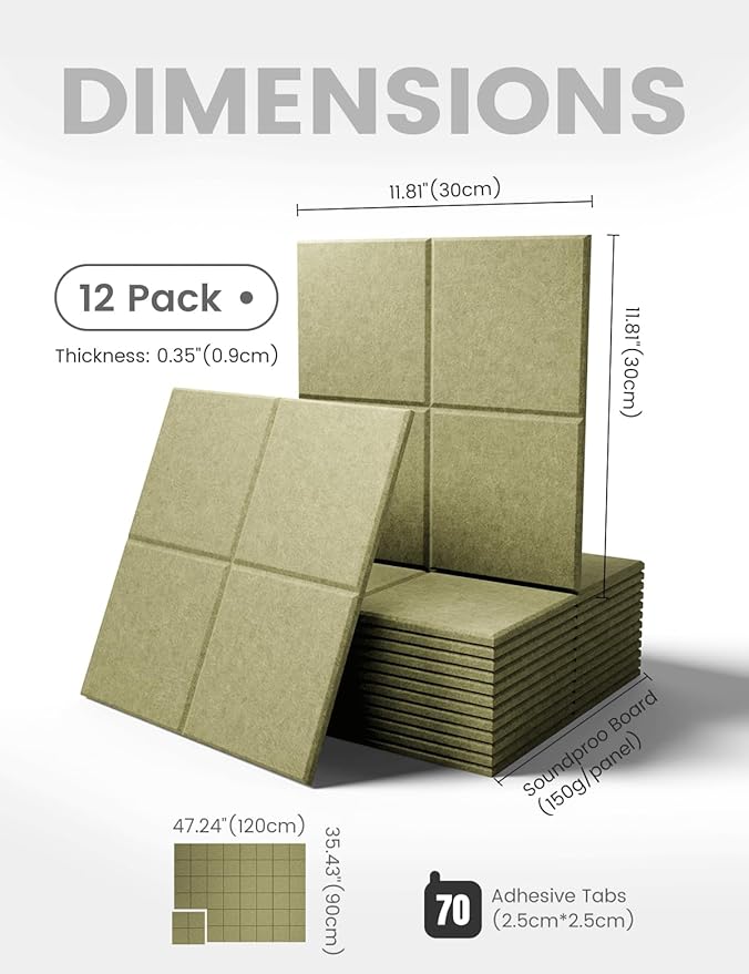 Fluxynara Large Felt Bulletin Board 48" x 36" Cork Board Alternative-12 Pack with 70 Safe Removable Adhesive Tabs, Cork Boards for Walls Cork Board for Home Office Classroom Pin Board (Olive Green)