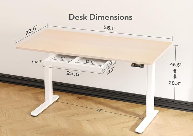 Claiks Standing Desk with Drawers, 55x24 Inch Electric Stand Up Adjustable Height Desk Computer Workstation, Natural