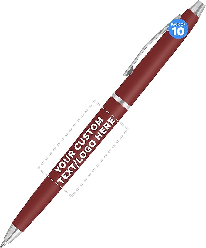 DISCOUNT PROMOS Custom Langham Ballpoint Pens Set of 10, Personalized Bulk Pack - Black Ink, Great for Office, School, Business, Tradeshows - Burgundy