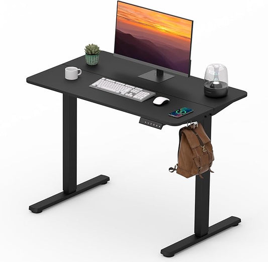 FitStand Adjustable Stand Up Desk Standing Desk, 40x24 Inches Home Office Desks with Memory Preset Computer Workstation, Splice Black Top + Black Frame