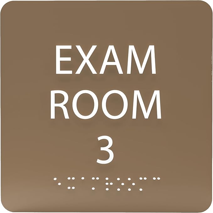 ADA CENTRAL SIGNS - 6" X6" Exam Room 3 Sign - ADA Compliant Tactile Graphics Grade 2 Braille Text Acrylic Wall Signs - Educational Institution Directional Assistance Test Center Door Sign for Schools