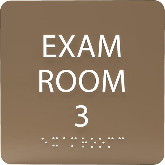 ADA CENTRAL SIGNS - 6" X6" Exam Room 3 Sign - ADA Compliant Tactile Graphics Grade 2 Braille Text Acrylic Wall Signs - Educational Institution Directional Assistance Test Center Door Sign for Schools
