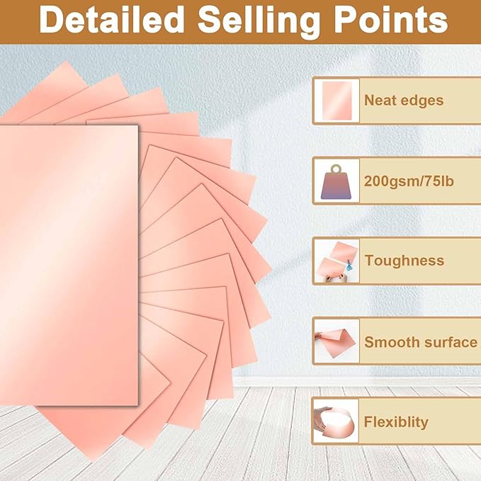 Silunkia 100 Sheets Pink Shimmer Cardstock 8.5 x 11 Crafts Paper, 200gsm/75lb Glossy Paper Card Stock for DIY Cards Making, Valentine's Day Cards, Wedding Invitations, Menus